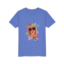 Load image into Gallery viewer, Butterfly Girl Youth Tee, Trendy Kids T-Shirt, Summer Fashion, Gift for Tweens, Cute Graphic Tee, Butterfly Print