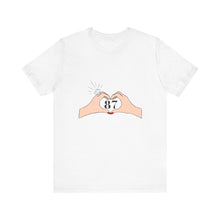 Load image into Gallery viewer, Swiftie Heart Hands Tee - Unisex Jersey Short Sleeve Shirt, Cute Graphic Tee, Birthday Gift, Casual Wear, Love Theme Apparel