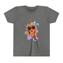 Load image into Gallery viewer, Butterfly Girl Youth Tee, Trendy Kids T-Shirt, Summer Fashion, Gift for Tweens, Cute Graphic Tee, Butterfly Print