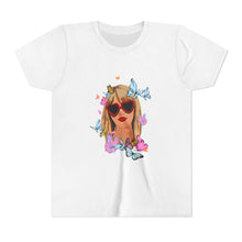 Load image into Gallery viewer, Butterfly Girl Youth Tee, Trendy Kids T-Shirt, Summer Fashion, Gift for Tweens, Cute Graphic Tee, Butterfly Print
