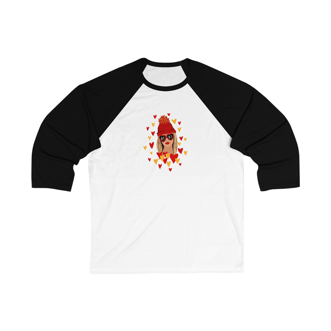 KC chiefs Swiftie Unisex Baseball Tee, Fun Heart Design Tee, Casual Sportswear, Perfect Gift for Fans, Game Day Apparel, Taylor's Fiancé Tee