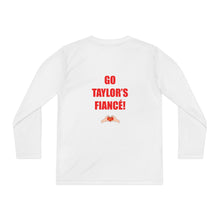 Load image into Gallery viewer, Swiftie Youth Long Sleeve Tee with Heart Design, Cute Gift for Fans, Youth Clothing, Valentine’s Day Outfit, Fun Statement Tee
