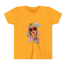 Load image into Gallery viewer, Butterfly Girl Youth Tee, Trendy Kids T-Shirt, Summer Fashion, Gift for Tweens, Cute Graphic Tee, Butterfly Print
