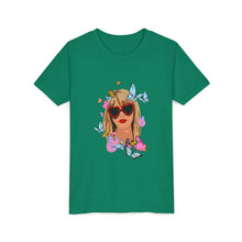 Load image into Gallery viewer, Butterfly Girl Youth Tee, Trendy Kids T-Shirt, Summer Fashion, Gift for Tweens, Cute Graphic Tee, Butterfly Print
