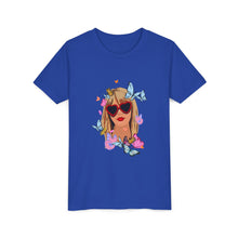 Load image into Gallery viewer, Butterfly Girl Youth Tee, Trendy Kids T-Shirt, Summer Fashion, Gift for Tweens, Cute Graphic Tee, Butterfly Print

