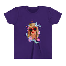 Load image into Gallery viewer, Butterfly Girl Youth Tee, Trendy Kids T-Shirt, Summer Fashion, Gift for Tweens, Cute Graphic Tee, Butterfly Print
