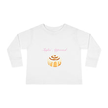 Load image into Gallery viewer, Toddler Cinnamon Roll Long Sleeve Tee, Cute Toddler Gift, Comfy Kid&#39;s Apparel, Birthday Shirt, Playdate Outfit, Sweet Treat Top
