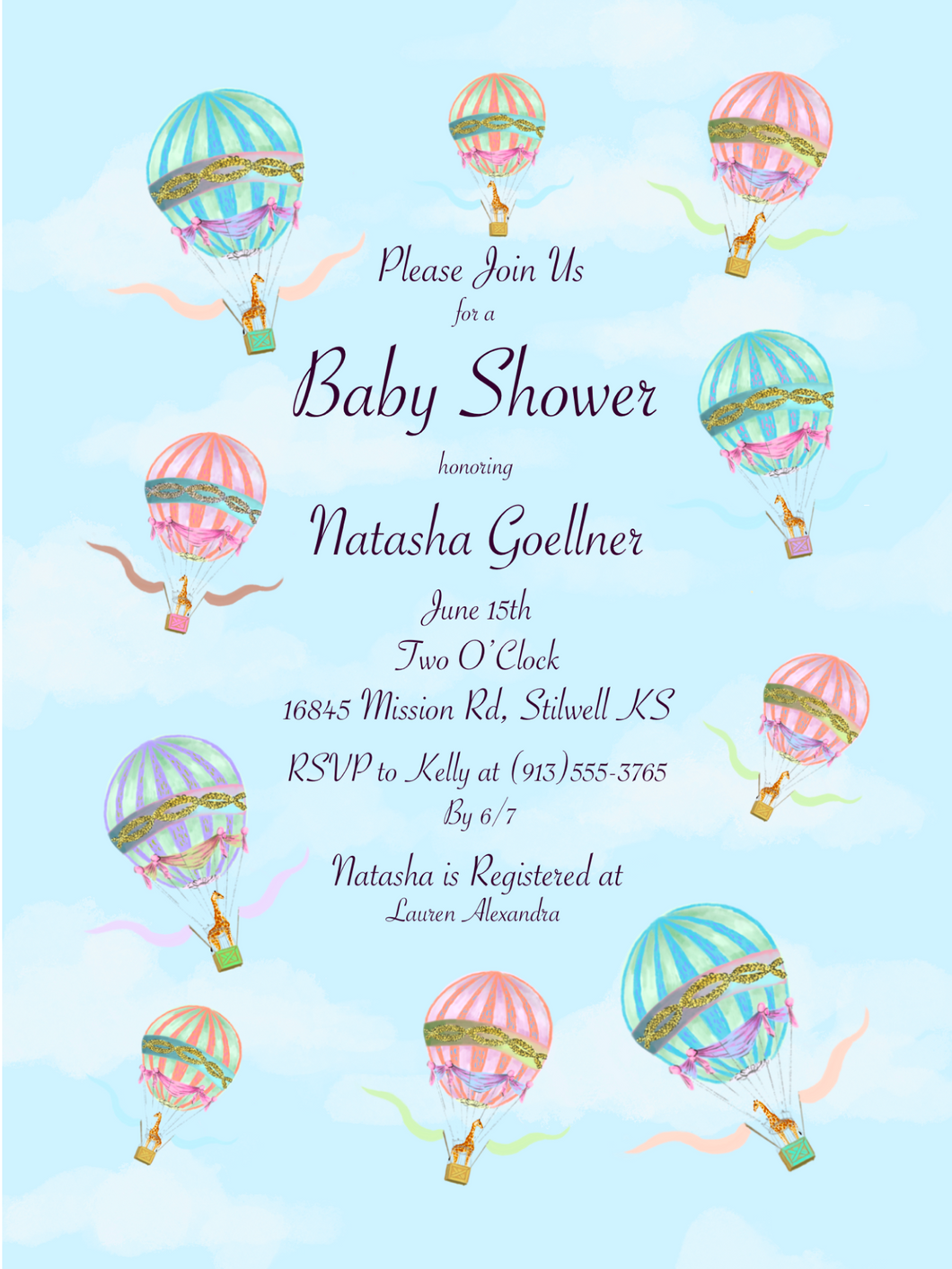 Hot Air Balloons Baby Shower Invitation