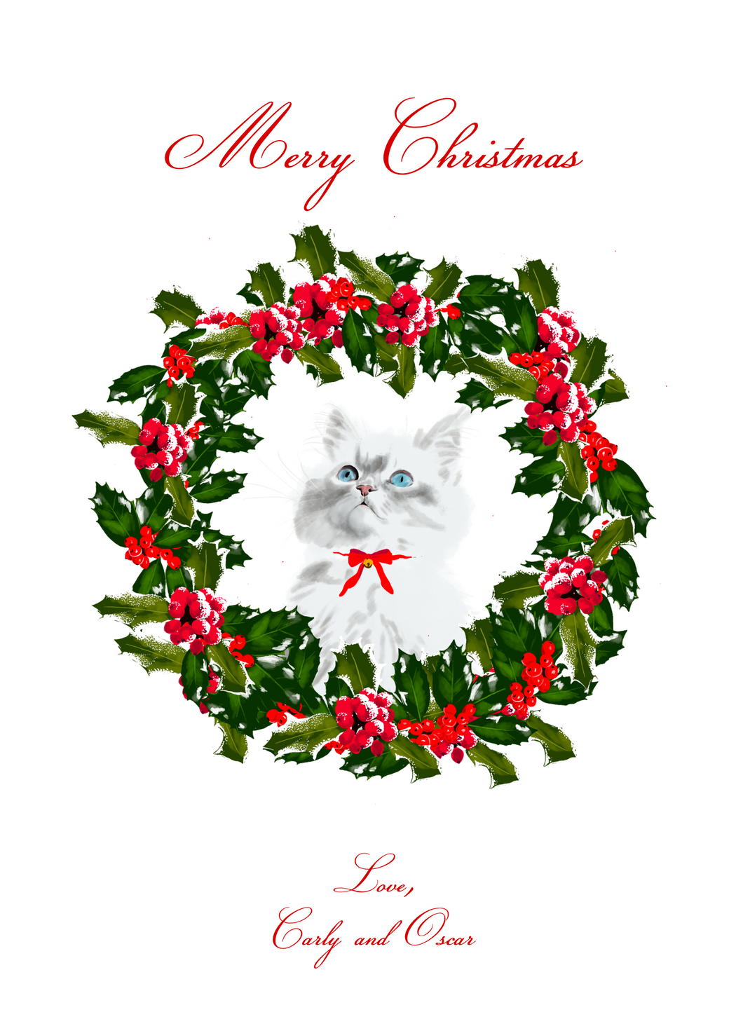 Holly Berry Pet Portrait Greeting Card Set