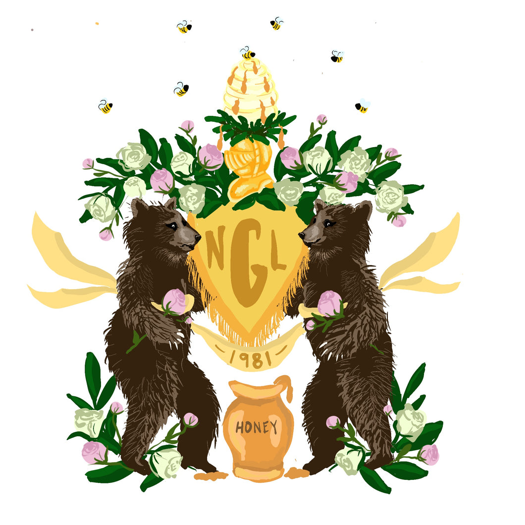 Bears and Bees  with Pink and Green Roses